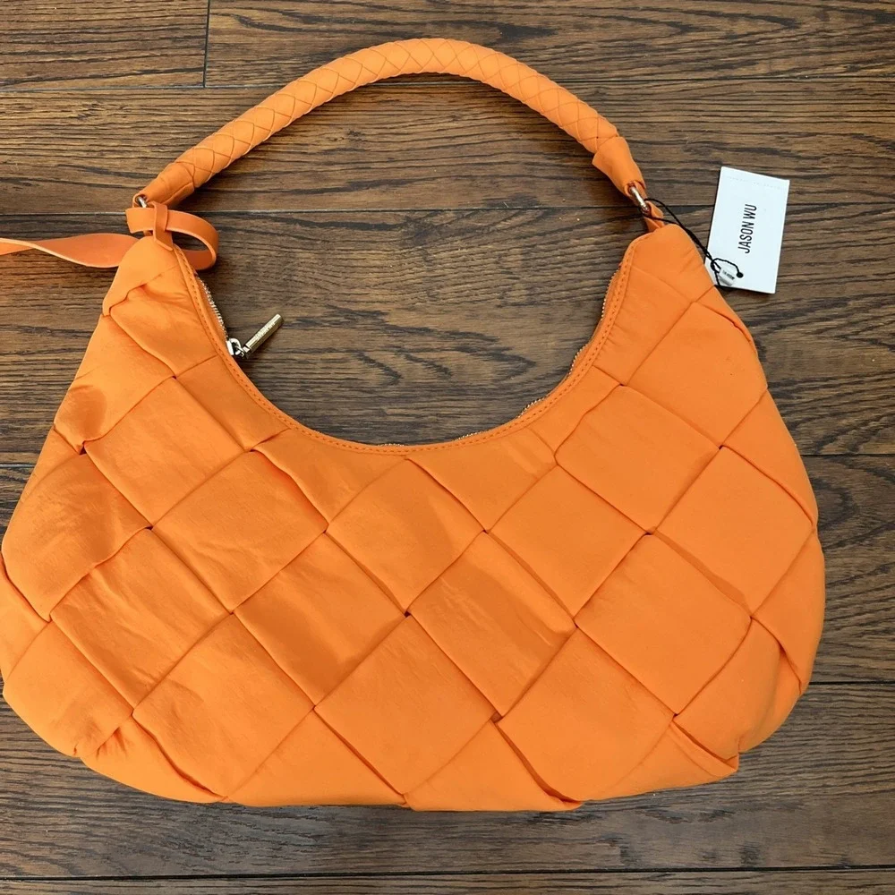 Jason Wu Nylon Woven Hobo Bag Vegan Leather Persimmon Orange $138 MSRP